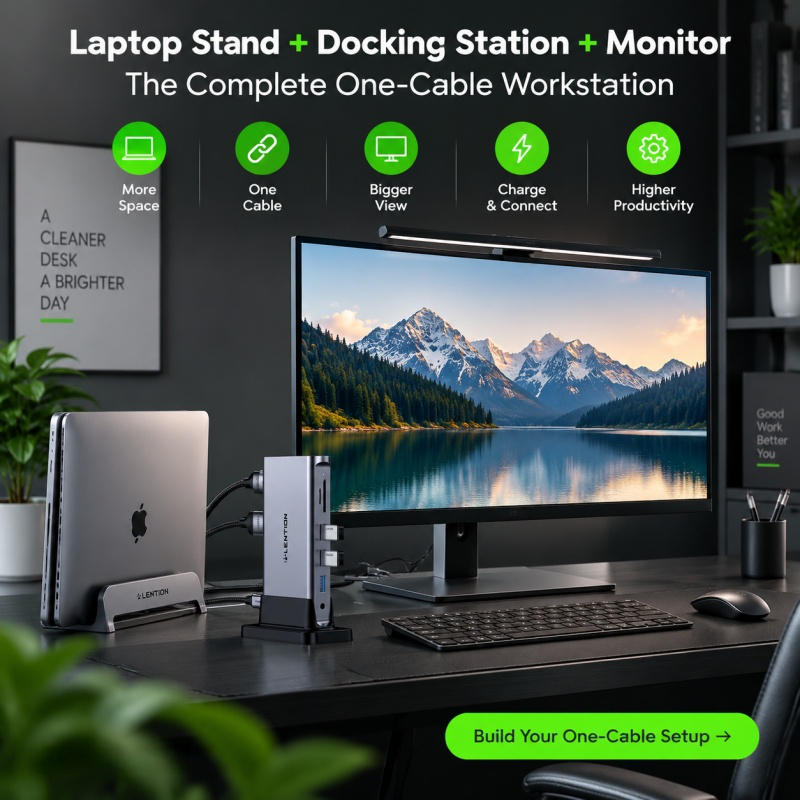 Laptop Stand + Docking Station + Monitor: One-Cable Setup – Lention