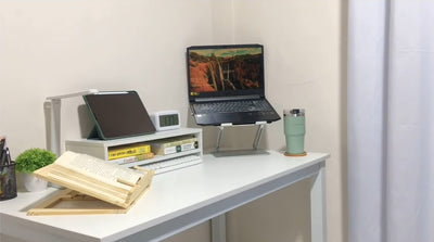 Leveled up desk setup with LENTION laptop stand L5b