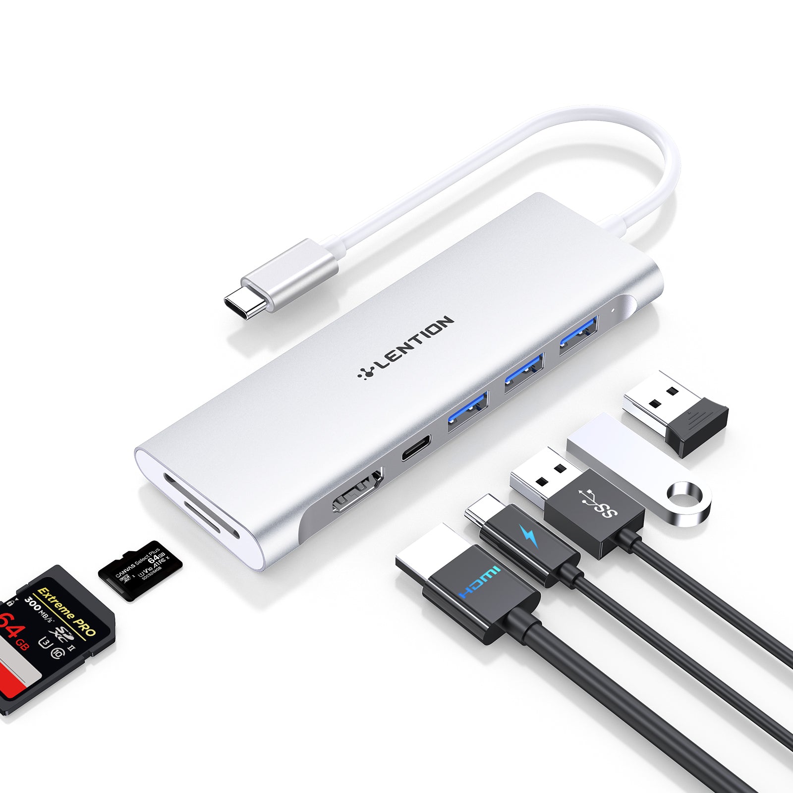 LENTION 7-in-1 Hub USB C HDMI 4K, PD 100W, 3 USB 3.0, Lettore di Schede SD/Micro SD, Adattatore per 2023-2016 MacBook Pro M2 M1, Mac Air, iPhone 15 Plus Pro Max, Surface LENTION 7-in-1 Hub USB C HDMI 4K, PD 100W, 3 USB 3.0, Lettore di Schede SD/Micro SD, Adattatore per 2023-2016 MacBook Pro M2 M1, Mac Air, iPhone 15 Plus Pro Max, Surface
