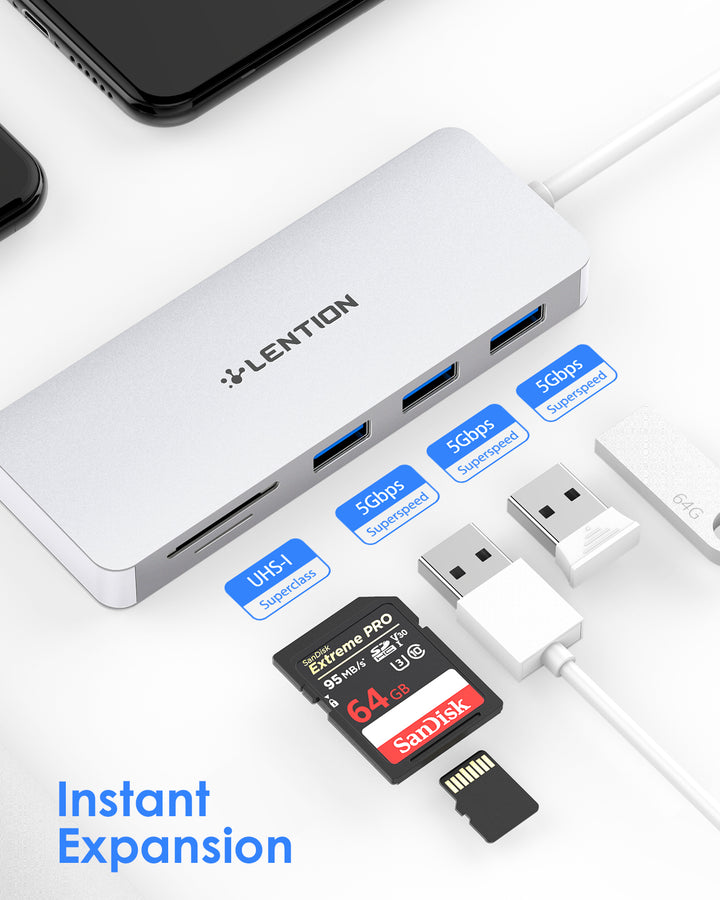 LENTION USB Hub with non-interference connected peripherals