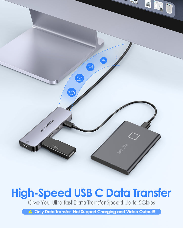 LENTION USB C to USB C Hub with 4 USBC Port & Type C Power Supply Port (CE31)