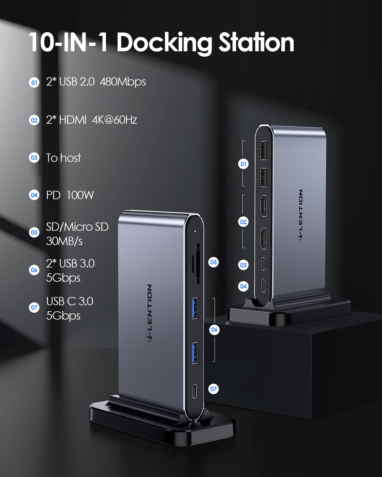 LENTION USB C Docking Station, 10 Gbps USB C&USB A Ports, 4K 60Hz HDMI, 100W PD, Ethernet, Card Reader, USB 3.0…