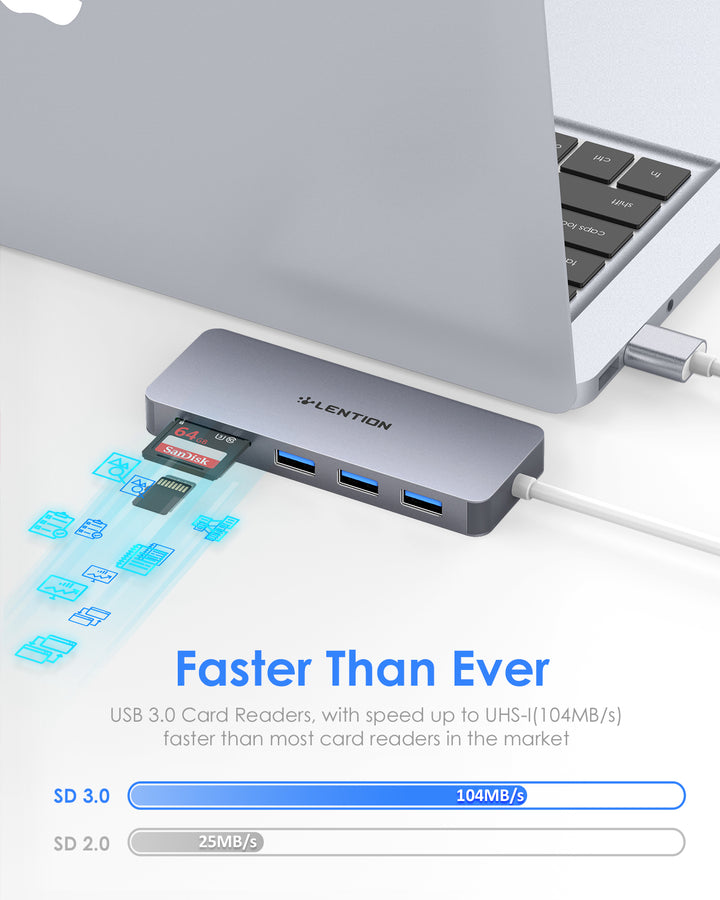LENTION USB Hub with SD and TF card slot