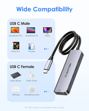 LENTION USB C to USB C Hub with 4 USBC Port & Type C Power Supply Port (CE31)