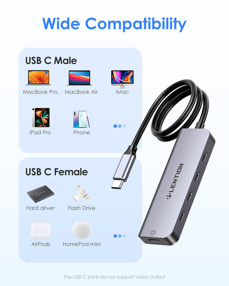 LENTION USB C to USB C Hub with 4 USBC Port & Type C Power Supply Port (CE31)