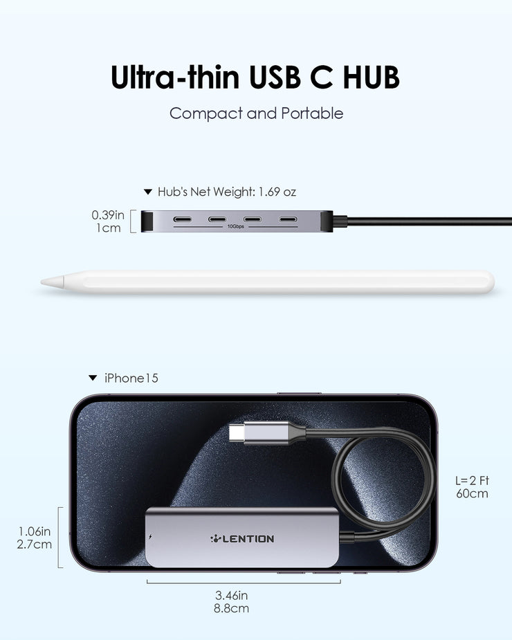 LENTION USB C Hub with 4 x USB C Ports (USB 3.2 Gen 2, 10 Gbps,Thunderbolt Speed), 100W PD Charging (CE31s)