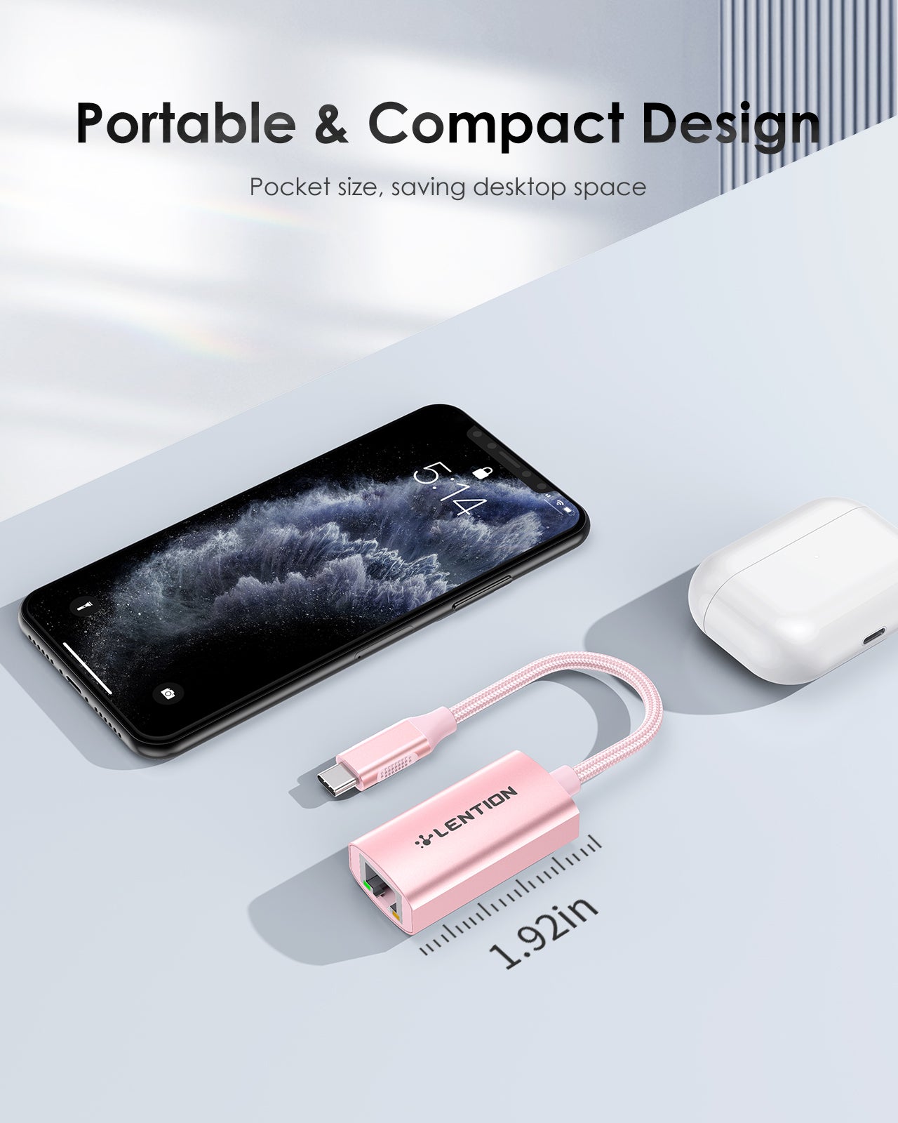LENTION USB C to Gigabit Ethernet Adapter (CB-CU604E) Pink