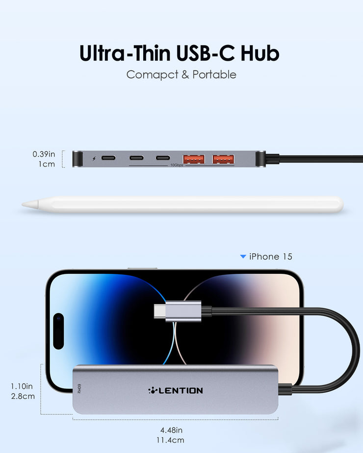 LENTION USB C Hub with 4K@60Hz HDMI, 2 USB C and 2 USB 3.2 Gen2 Transfer Data in 10Gbps Max, 100W PD Charging(CB-CE37)