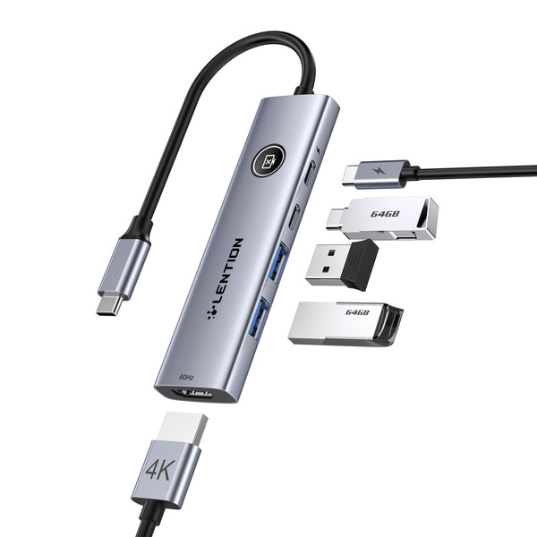 LENTION 5-in-1 USB C Hub with HDMI 4K@60Hz, Screen On/Off Button for MacBook(CH15s)