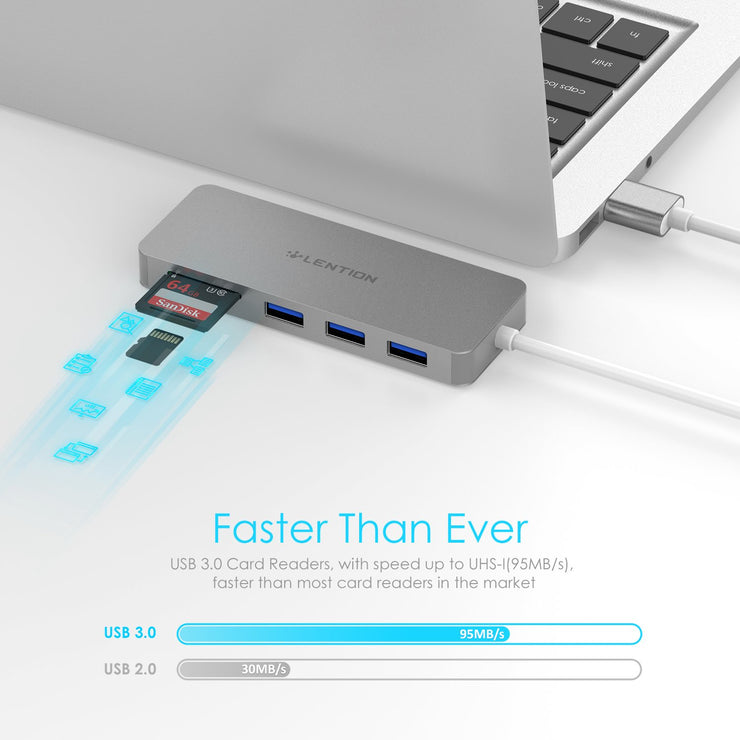 LENTION 3-Port USB 3.0 Type A Hub for MacBook Air (2009-2017, Previous Generation), Pro 13/15 (2008-2015, Previous Generation), Chromebook, Surface, and more with USB-A port:  Lention.com: Computers & Tablets