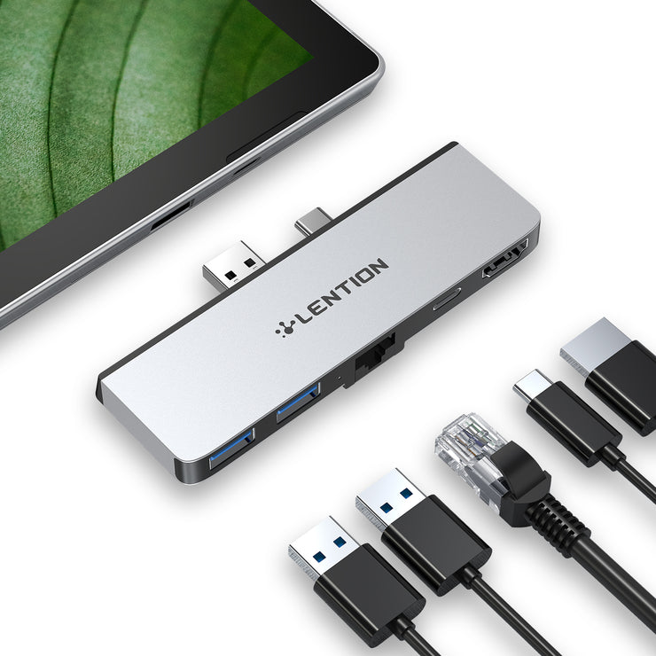 5-in-1 USB C Hub, with 4K/60Hz HDMI, 2 USB 3.0, 60W Type C Charging Multi-Port Adapter - Silver/Black|Lention.com
