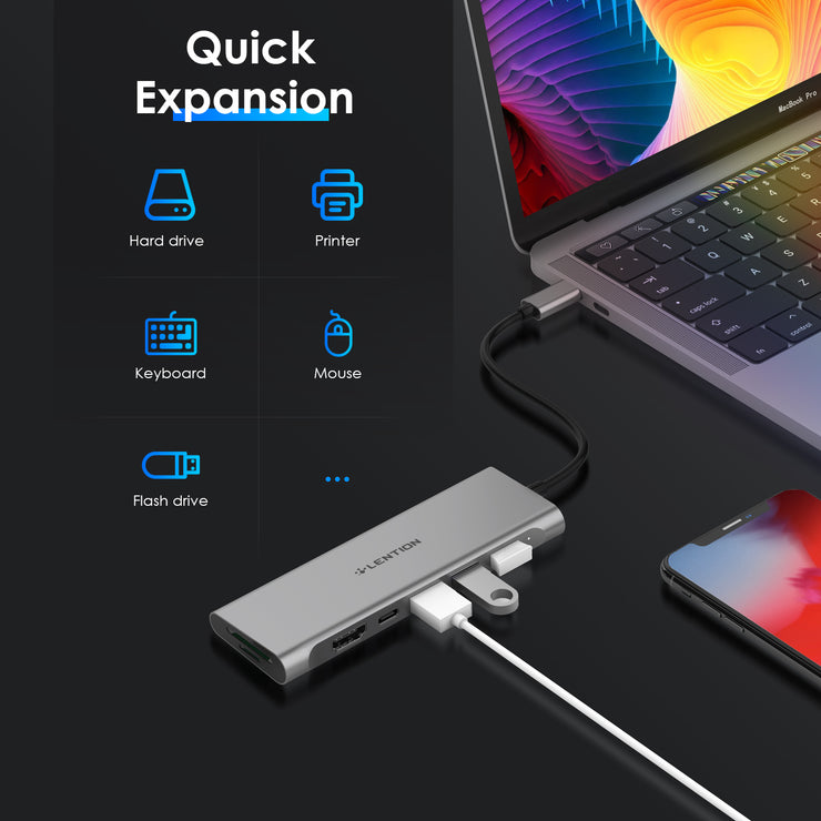 Type C Charging Adapter - 4K HDMI, 3 USB 3.0, SD/Micro SD Reader | Lention.com