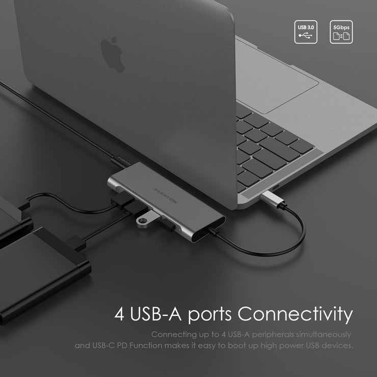 Lention.com — CB-C35H-1M —  Long Cable USB-C Multi-Port Hub, Space gray/Silver/Rose gold,1m+0.2m-US/UK/CA Warehouse in Stock