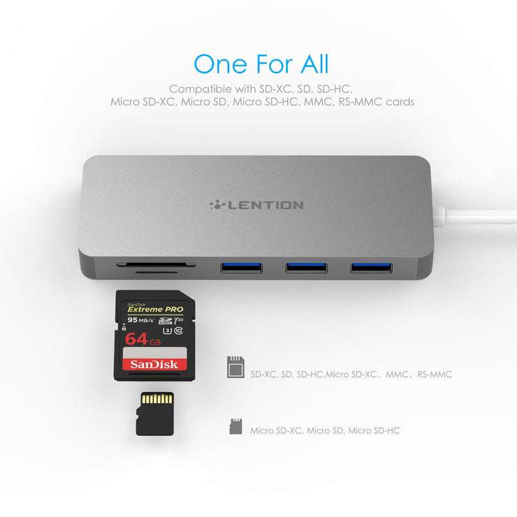 Buy 3-Port USB 3.0 Type A Hub with SD/Micro SD Card Reader at Lention.com