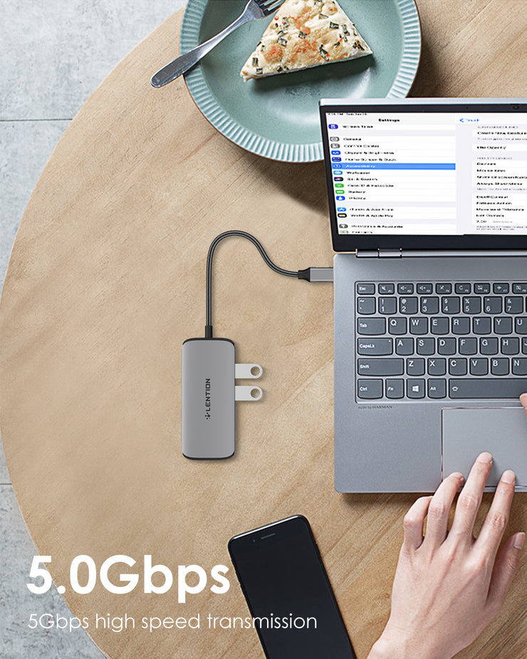  USB C Hub with Adjustable Ethernet Adapter, 4K HDMI, SD/Micro SD Card Reader, 2 USB 3.0, USB 2.0, 60W Type C PD Charging Adapter - $59.99 - MacBook 12, Surface Pro 7/Go/Book 2, Chromebook, Dell, HP, Acer, Lenovo|Lention