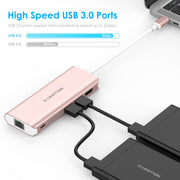 lention rose gold hub, high speed usb 3.0 ports, support data transferring spped up to 5Gbps