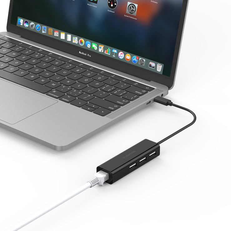 LENTION USB C to 3 USB 2.0 Ports Hub with 100M Ethernet LAN Adapter | Black/White | Lention.com