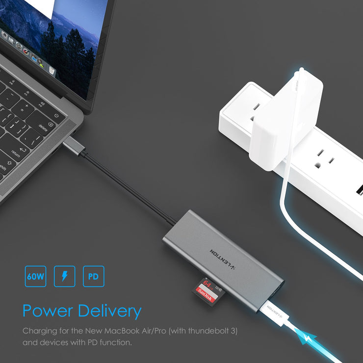 USB C Multi-Port Hub with 4K HDMI, 4 USB-A, SD 3.0 Card Reader, Type C Charging Adapter | Buy Online in US/UK/CA | Lention.com