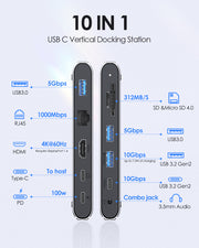 LENTION USB C 10-in-1 Docking Station (CB-D65, Space Gray)