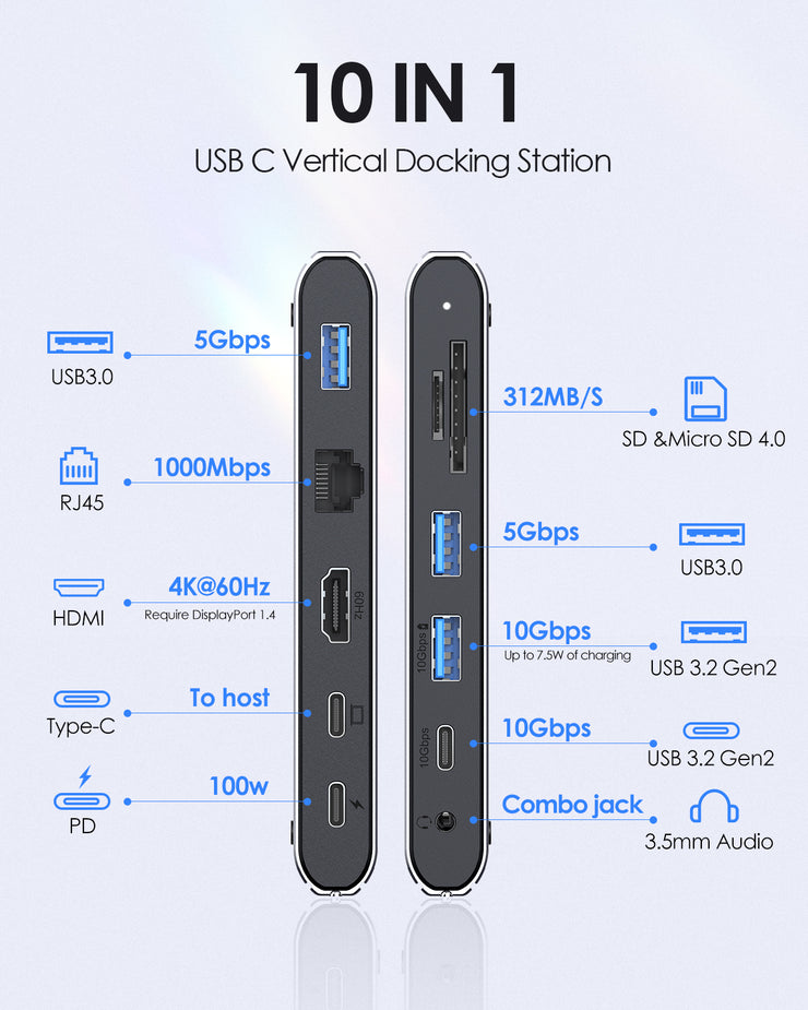 LENTION USB C 10-in-1 Docking Station (CB-D65, Space Gray)