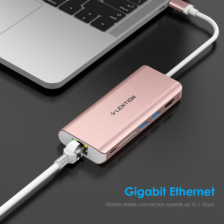 Lention rose gold hubs gigabit ethernet port, obtain stable connection speeds up to 1Gbps