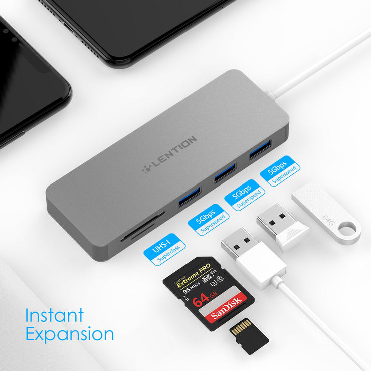 3-Port USB 3.0 Type A Hub with SD/Micro SD Card Reader  - USB Hub |  Lention.com