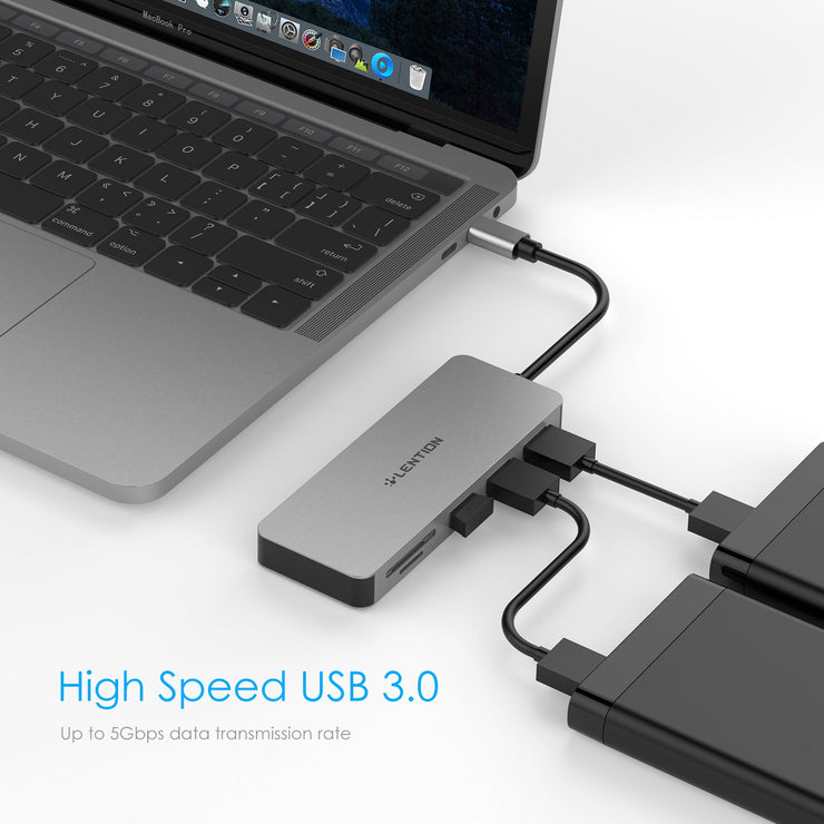 LENTION USB C Hub with 3 USB 3.0, SD/Micro SD Reader and Charging Port - $29.99 -  Space gray/Rose gold/Silver| Lention.com