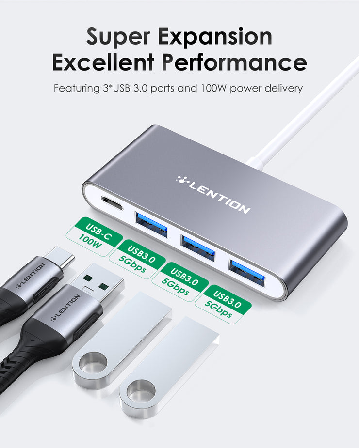 LENTION 4-in-1 USB-C Hub with 3 USB 3.0 and Type C Power Delivery (CB-C13se)