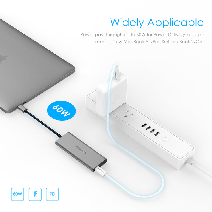 LENTION USB C Hub for MacBook 12, Surface Pro 7/Book 2/Go, Chromebook, Windows Laptop - with 4 USB 3.0 Ports and Type C 60W PD Charging Adapter | Lention.com