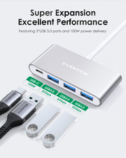 LENTION 4-in-1 USB-C Hub with 3 USB 3.0 and Type C Power Delivery (CB-C13se)