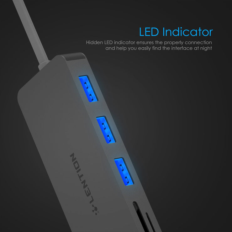 LENTION 3-Port USB 3.0 Type A Hub +SD/Micro SD Card Reader - Lention (US/UK/CA Warehouse In Stock)