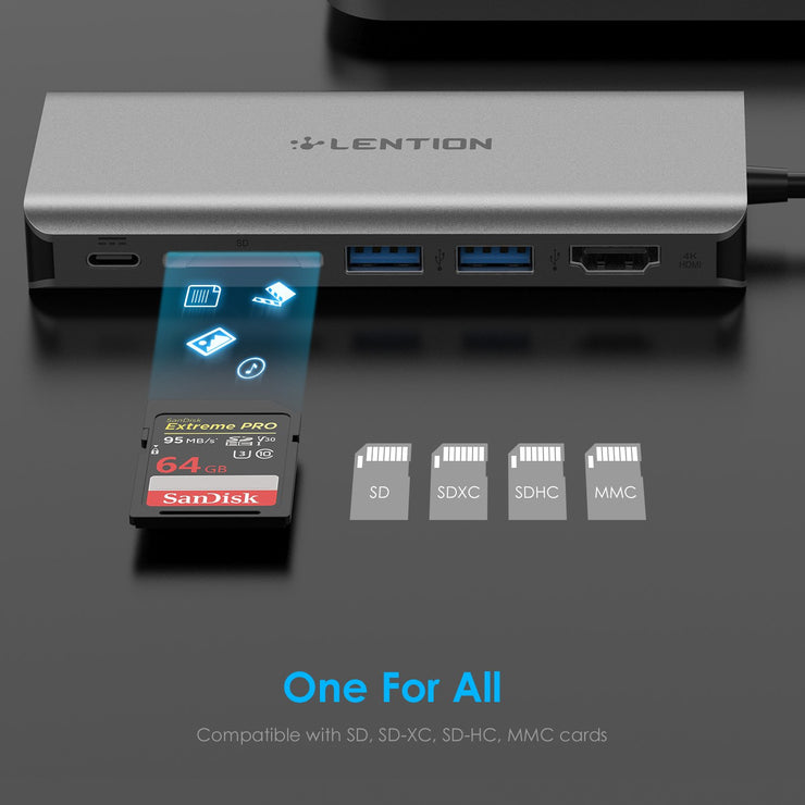 LENTION USB-C Digital AV Multiport Hub with 4K HDMI - ($49.99, Space gray/Silver/Rose gold) -USB C Multiport Hub | Lention