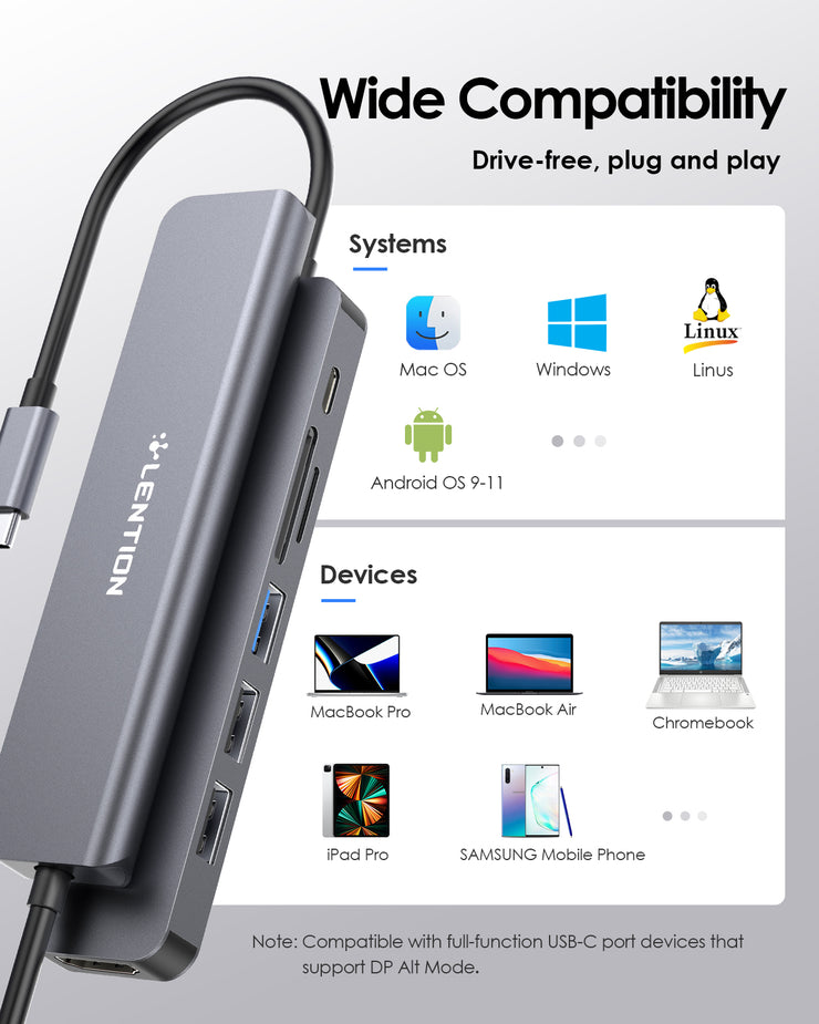 LENTION 7-in-1 USB C Hub (CB-CE18)