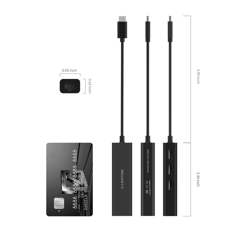 LENTION USB C to 3 USB 2.0 Ports Hub with 100M Ethernet LAN Adapter - Black/White -USB C Portable Hub | Lention