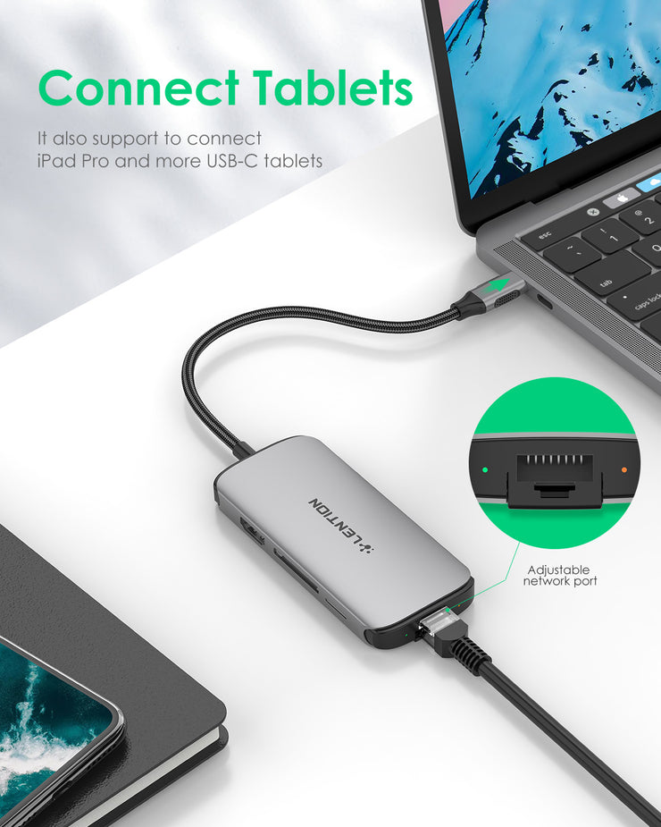 LENTION USB C Hub with Adjustable Ethernet Adapter, 4K HDMI, SD/Card Reader, USB 3.0, More (CB-C48)