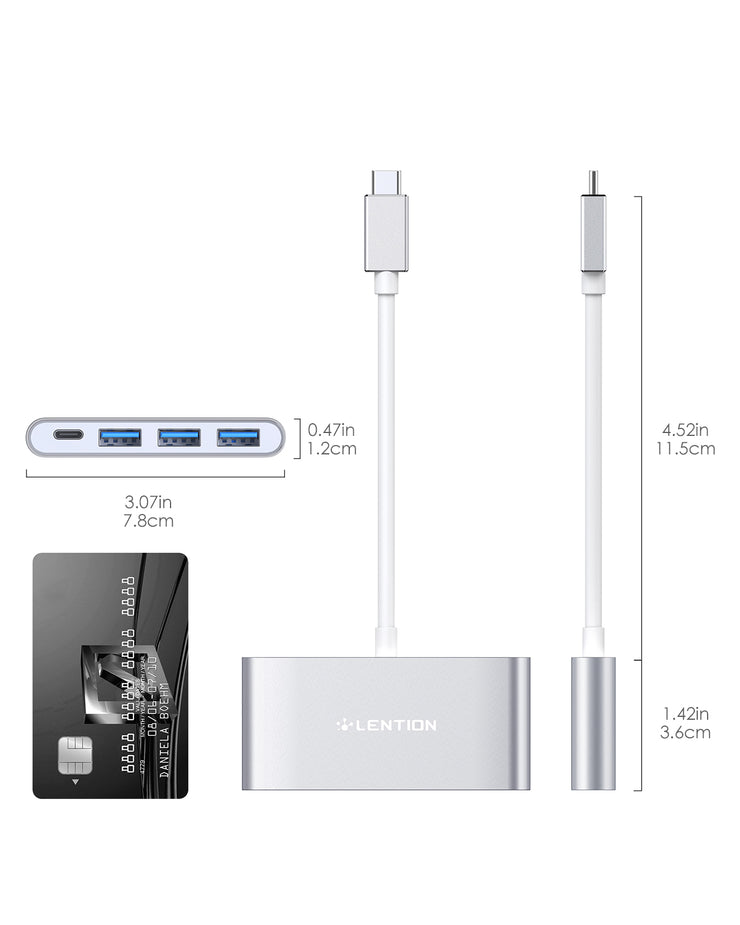 LENTION 4-in-1 USB-C Hub with 3 USB 3.0 and Type C Power Delivery (CB-C13se)