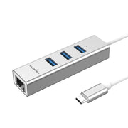 LENTION USB-C to 3 USB 3.0 Ultra Slim Hub with Gigabit Ethernet LAN Adapter - ($23.99, Space gray/Silver) -USB C Hub | Lention
