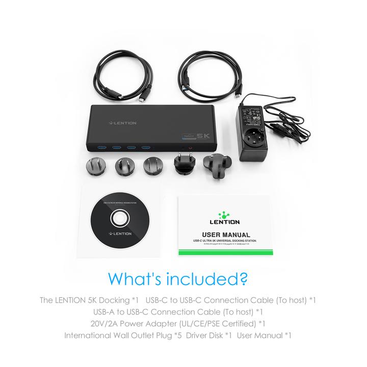 LENTION 5K USB C & USB A Docking Station with HDMI, DisplayPort Dual 4K Displays, Gigabit Ethernet, Audio Adapter, 6 USB 3.0 (D92)