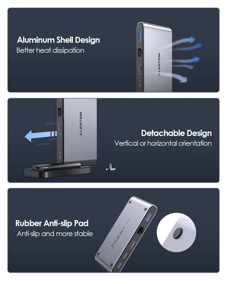 LENTION USB C 10-in-1 Docking Station (CB-D65, Space Gray)