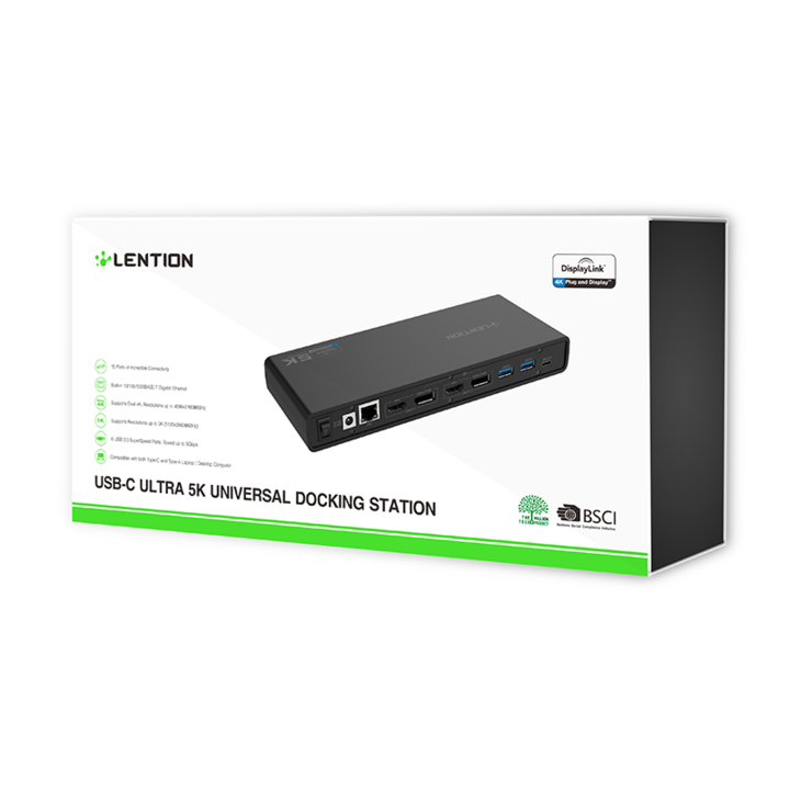 LENTION 5K USB C & USB A Docking Station with HDMI, DisplayPort Dual 4K Displays, Gigabit Ethernet, Audio Adapter, 6 USB 3.0 (D92)