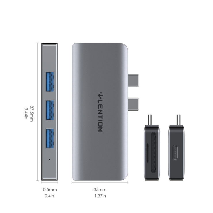 LENTION USB C Portable Hub with USB 3.0, SD Card Reader and 100W PD (CS62)