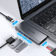 LENTION USB C Portable Hub with 100W Power Delivery, 5Gbps USB C 3.0*3, SD/Micro SD Card Reader | Space gray/Silver | Lention.com