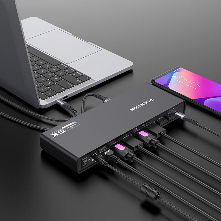LENTION 5K USB C & USB A Docking Station with HDMI, DisplayPort Dual 4K Displays, Gigabit Ethernet, Audio Adapter, 6 USB 3.0 (D92)