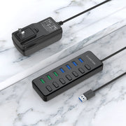 Powered 7 USB 3.0 Multiport Hub with 3 Smart Charging at Lention.com