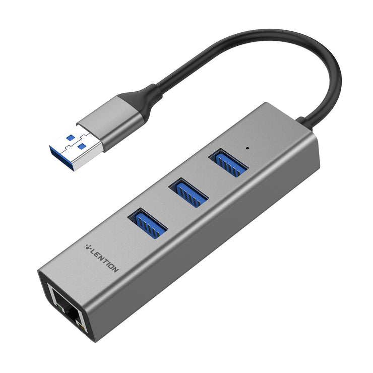 Lention.com: Lention USB-A to 3 USB 3.0 10cm/0.5m Hub with Gigabit Ethernet LAN Adapter [CB-H23s], Work well on MacBook Air (2009-2017), MacBook Pro 13/15 (Versions before 2016), Surface Pro, Dell, Lenovo, HP, and more PCs with USB-A ports (Not Support Apple SuperDrive)
