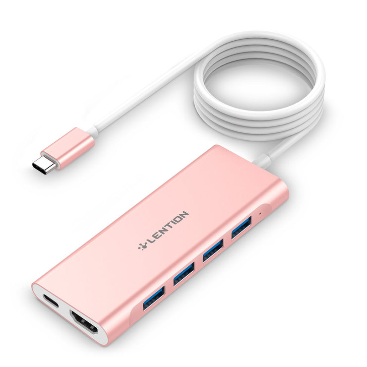 LENTION 6 in 1 Long Cable USB-C Hub with 4K HDMI, 4 USB 3.0, and PD (CB-C35H)