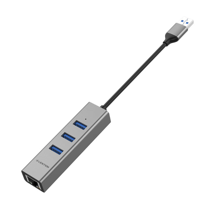  USB-A to 3 USB 3.0 10cm/0.5m Hub with Gigabit Ethernet LAN Adapter at Lention.com