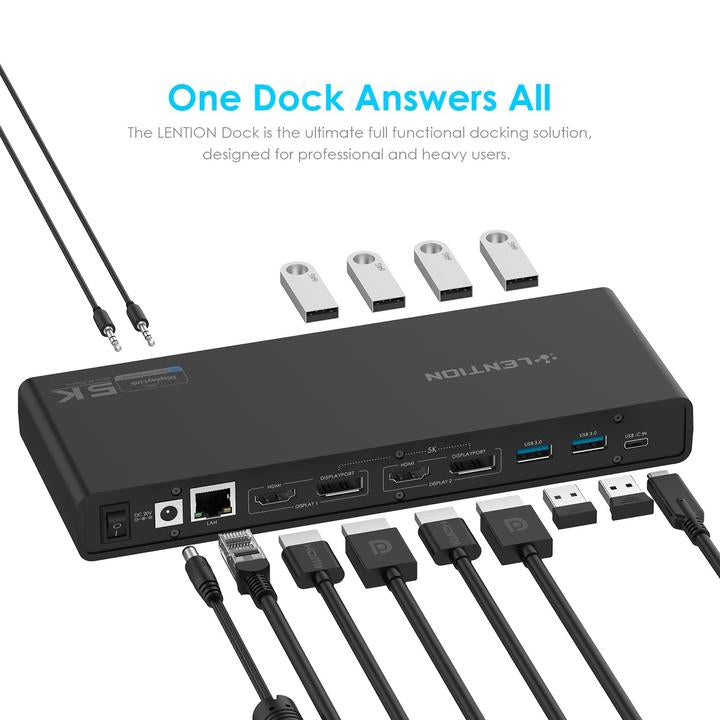 LENTION 5K USB C & USB A Docking Station with HDMI, DisplayPort Dual 4K Displays, Gigabit Ethernet, Audio Adapter, 6 USB 3.0 (D92)