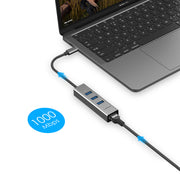 LENTION USB-C to 3 USB 3.0 Ultra Slim Hub with Gigabit Ethernet LAN Adapter -$23.99  | Lention.com