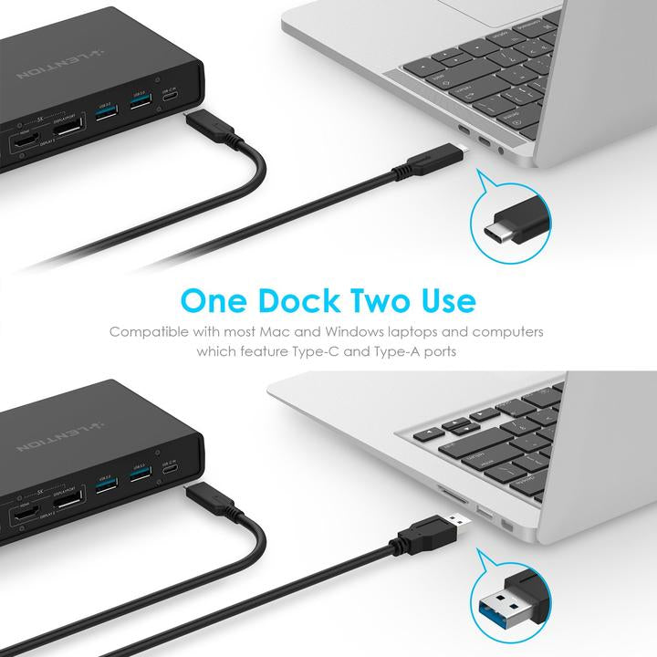 LENTION 5K USB C & USB A Docking Station with HDMI, DisplayPort Dual 4K Displays, Gigabit Ethernet, Audio Adapter, 6 USB 3.0 (D92)